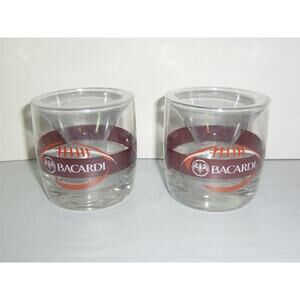 New 2 Bacardi Football Bat Rocks Glasses Barware -011321